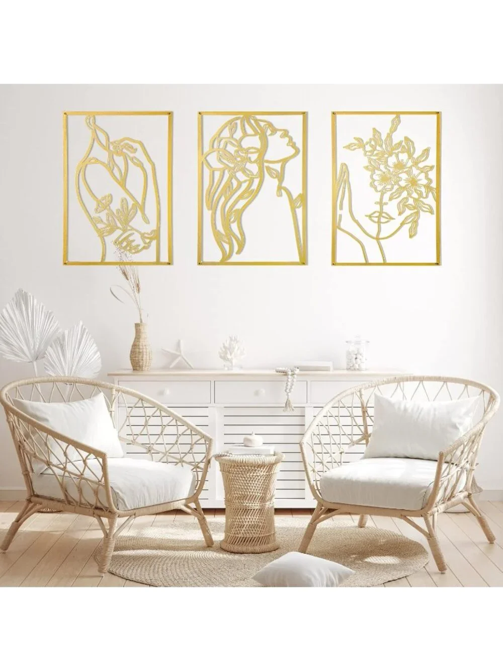 New 3 Pcs Gold Metal Line Art Wall Decor Female Body 15 in